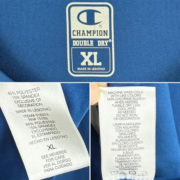 Mens Champion Double Dry Size XL Athletic Navy Blue Shirt Long Sleeves - Picture 9 of 16